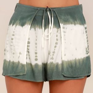 NWT Lulus Let's Explore Sage Green Tie-Dye Shorts